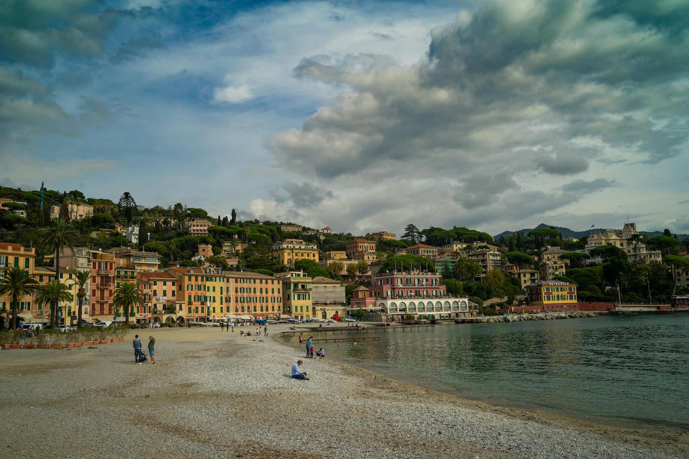 Santa Margherita Ligure, Italy, Liguria with colourful houses and beach view