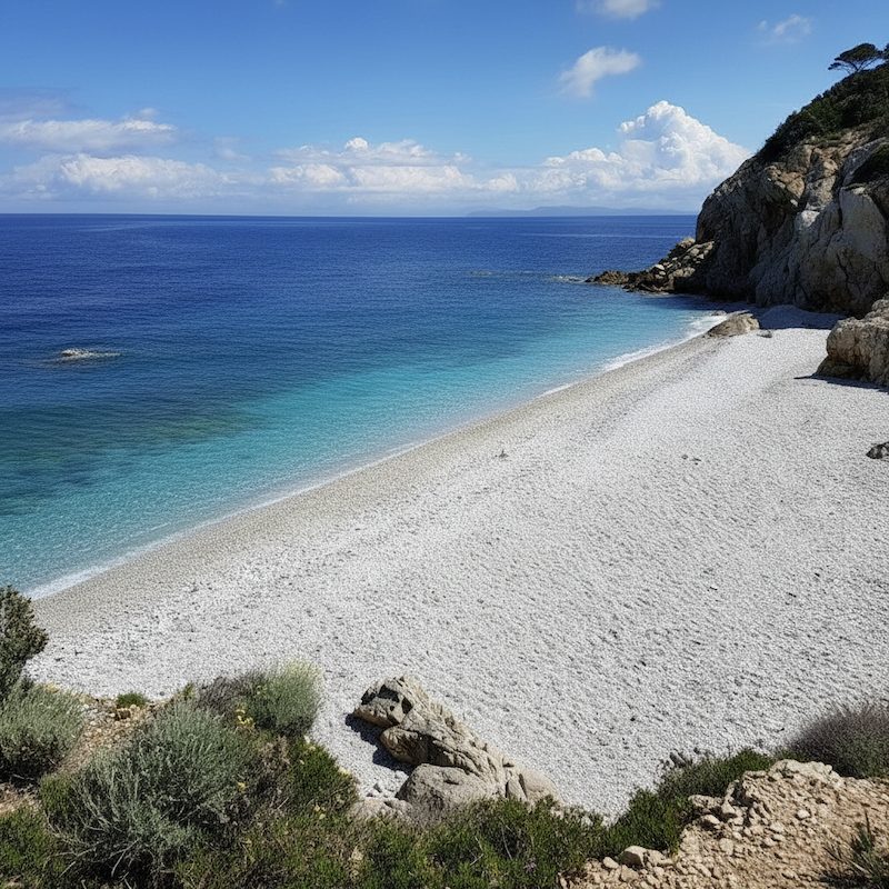 La Sorgente, a quiet white-pebble cove beside Sansone, Elba